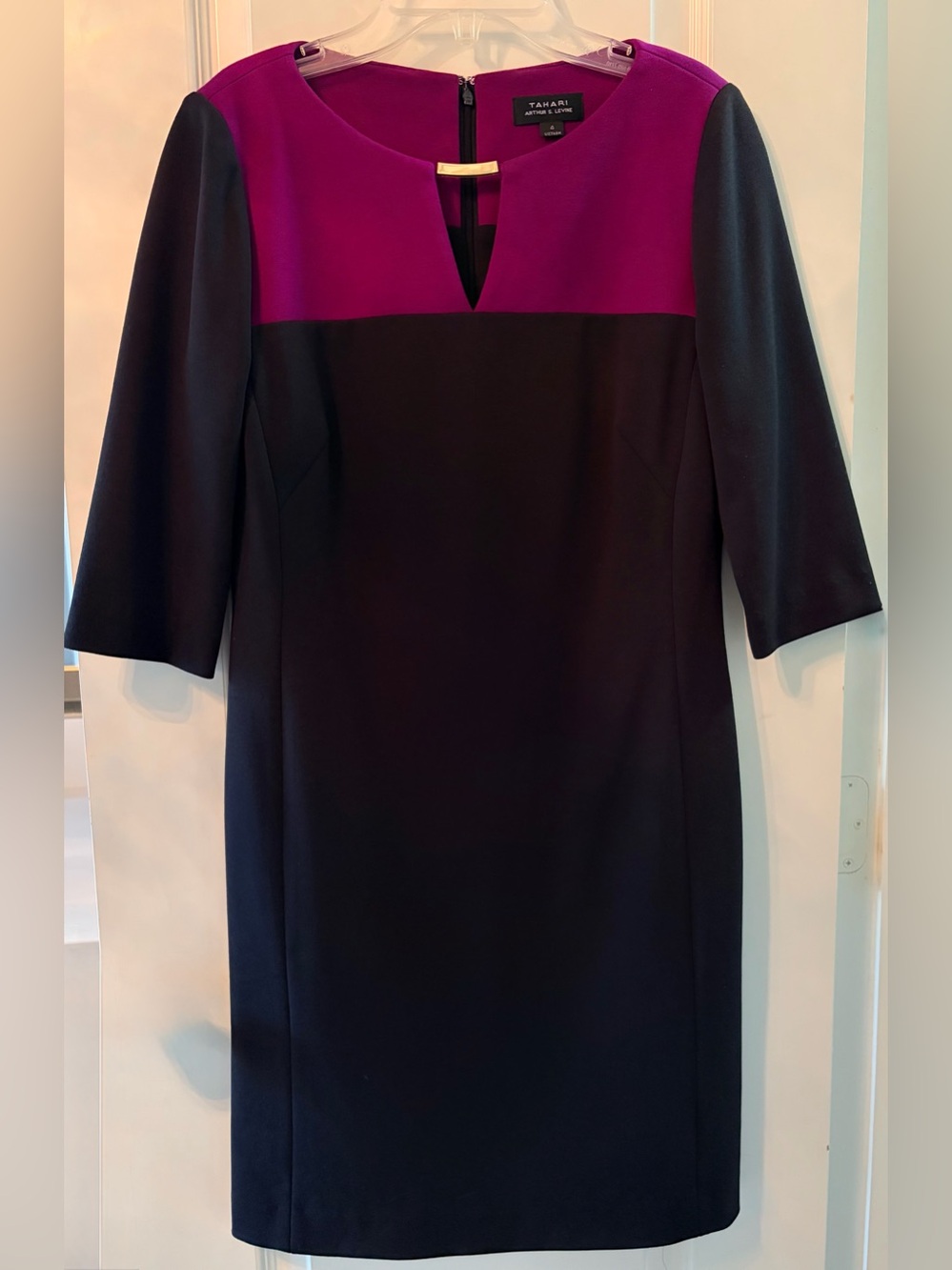 Tahari Magenta and Black Midi Sheath Dress
